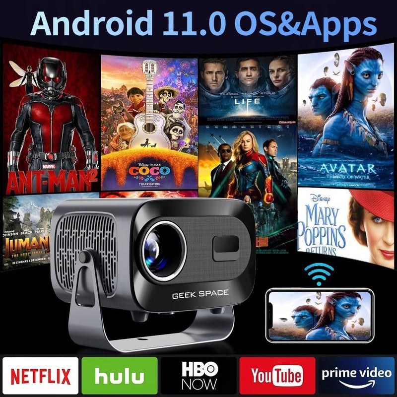المهوس الفضاء جهاز عرض محمول بنظام Android 11.0، 12000 لومن، دقة كاملة 1080P، WiFi 6، BT 5.2، ضبط زاوية 360 درجة - Image 2