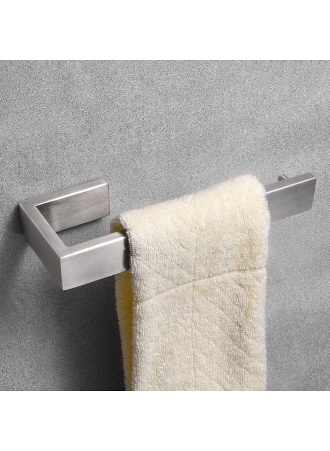 أدوات الحمام - حامل المناشف مربع من الفولاذ المقاوم للصدأ SUS 304، رف حامل منشفة متين للتركيب الجداري، حامل منشفة مع دعم للفلفل وخطافات، مجموعة إكسسوارات حمام حديثة فضية. - Image 1