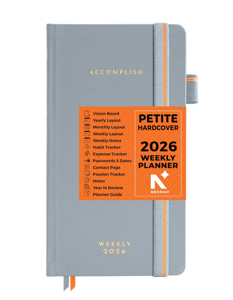 NEORAH-2026 DATED PETITE WEEKLY PLANNER|ACCOMPLISH - Includes Yearly|12 Monthly Pages|52 Weeks|12 month Habit & Budget Tracker|Gratitude Journal Diary- Productivity Planner-Hardcover(WILD DOVE GREY) - Image 1