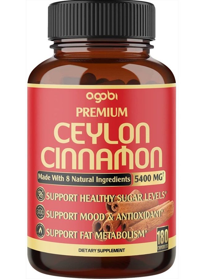 agobi Premium Ceylon Cinnamon with Berberine Supplement - Equivalent to 5400mg - 8in1 Combined Turmeric, Ginger, Gymnema & More - Body, Heart & Immune Support - 180 Capsules 3 Month - Image 1