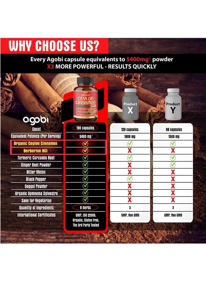 agobi Premium Ceylon Cinnamon with Berberine Supplement - Equivalent to 5400mg - 8in1 Combined Turmeric, Ginger, Gymnema & More - Body, Heart & Immune Support - 180 Capsules 3 Month - Image 4