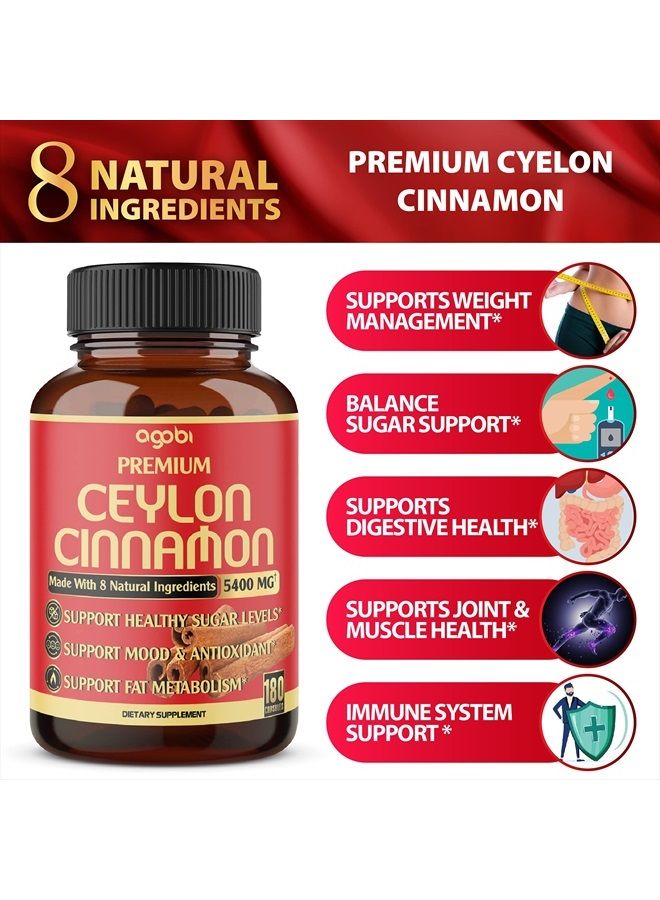 agobi Premium Ceylon Cinnamon with Berberine Supplement - Equivalent to 5400mg - 8in1 Combined Turmeric, Ginger, Gymnema & More - Body, Heart & Immune Support - 180 Capsules 3 Month - Image 3
