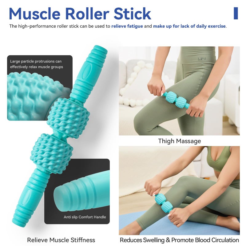 LTHTRADE 5 in 1 Foam Roller Set - Back Roller Foam, Massage Roller Stick, Massage Ball, Resistance Band for Physical Therapy & Deep Tissue Muscle Massage (Green) - Image 3