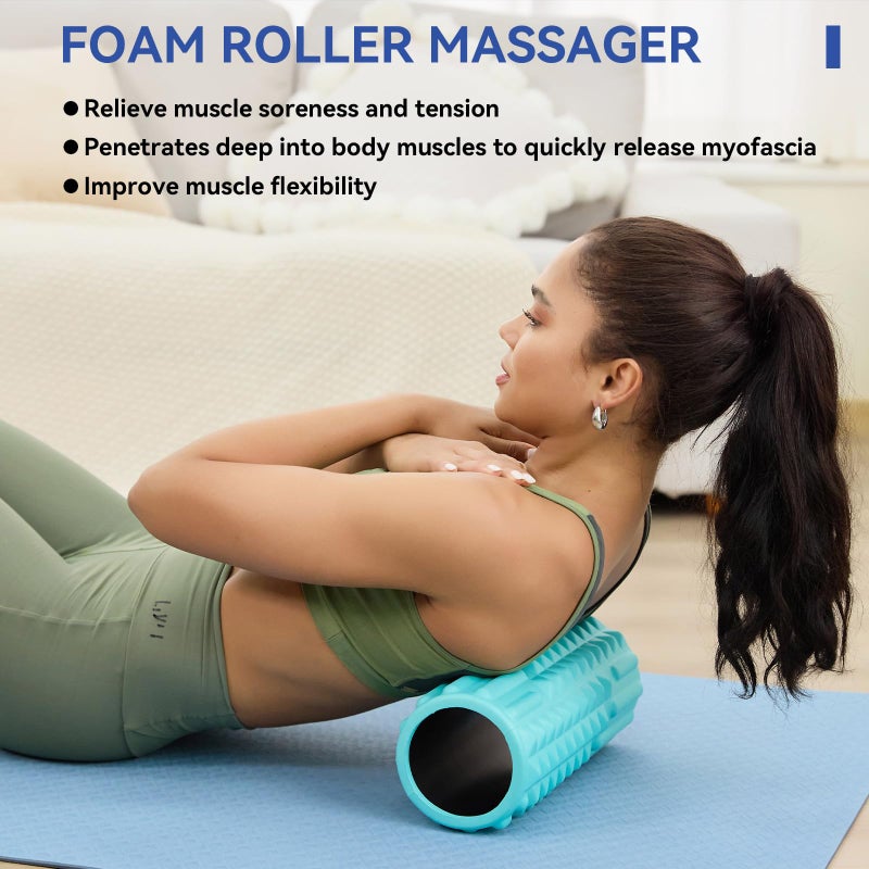 LTHTRADE 5 in 1 Foam Roller Set - Back Roller Foam, Massage Roller Stick, Massage Ball, Resistance Band for Physical Therapy & Deep Tissue Muscle Massage (Green) - Image 2