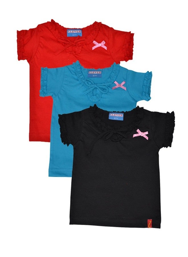 Clever Baby Girl's Tshirt(ZCGT-004-RED-LBLU-BLK-12-13Yrs_Multi_12-13 Years)