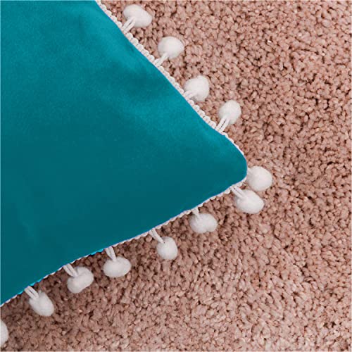 CottonFry Set of 2 Cushion Covers/Throw Pillow Covers Size 24"X24" Inches with Pom Poms, Soft Square Velvet Pillowcases Home Decor (Sea Green, Pack of 2) - Image 4