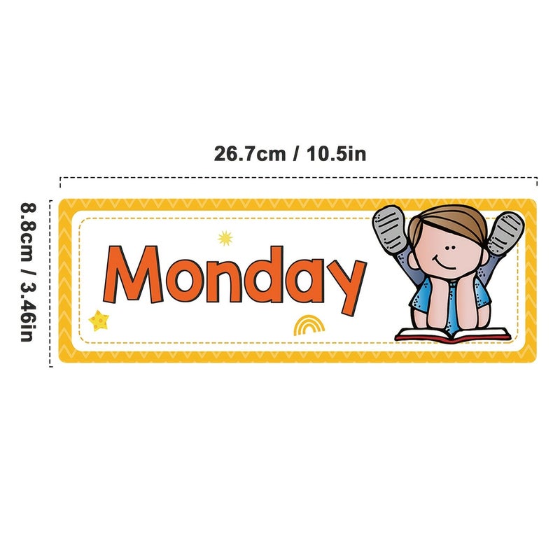 Seasonal Month 16 Card Headliners Set Day of the Week Learning Cards Colorful English Words Numbers 1 7 Illustrations Classroom Wall Decor Preschool Teacher Supplies - Image 3