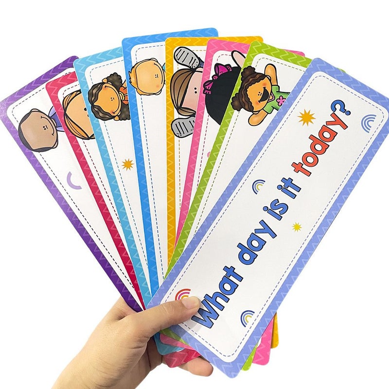 Seasonal Month 16 Card Headliners Set Day of the Week Learning Cards Colorful English Words Numbers 1 7 Illustrations Classroom Wall Decor Preschool Teacher Supplies - Image 2