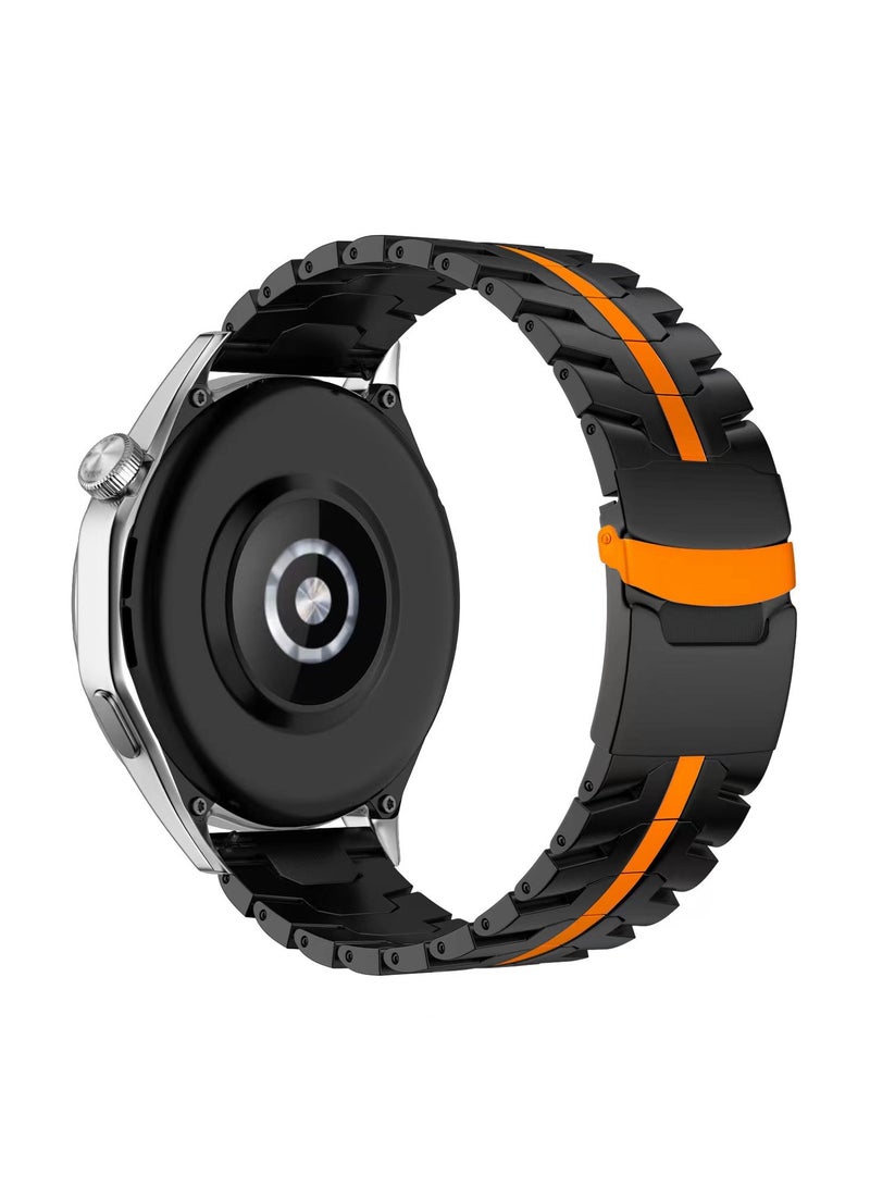 Titanium Band for HUAWEI Watch 4 3 Pro/GT 5 4 3 Pro, Luxury Universal 22mm Titanium Metal Replacement Watch Strap for Men and Women, Black-Orange - Image 1