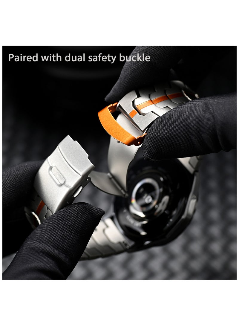 Titanium Band for HUAWEI Watch 4 3 Pro/GT 5 4 3 Pro, Luxury Universal 22mm Titanium Metal Replacement Watch Strap for Men and Women, Black-Orange - Image 3