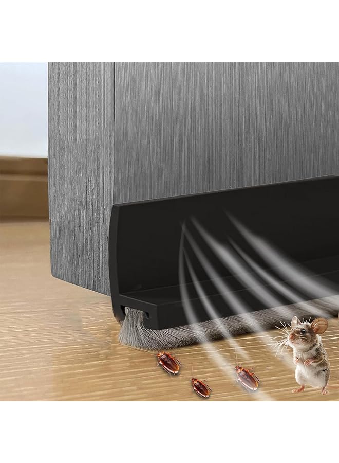 The Bros Door Draft Stopper with velvet Brush, 39.2" L Self Adhesive Door Sweep for Bottom of Door Exterior & Interior, Door Seal Dust/Noise/Hot or Cold Air Insulation (Black, 1M) - Image 1