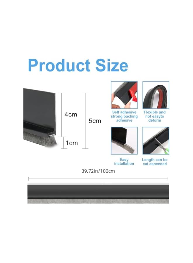 The Bros Door Draft Stopper with velvet Brush, 39.2" L Self Adhesive Door Sweep for Bottom of Door Exterior & Interior, Door Seal Dust/Noise/Hot or Cold Air Insulation (Black, 1M) - Image 2