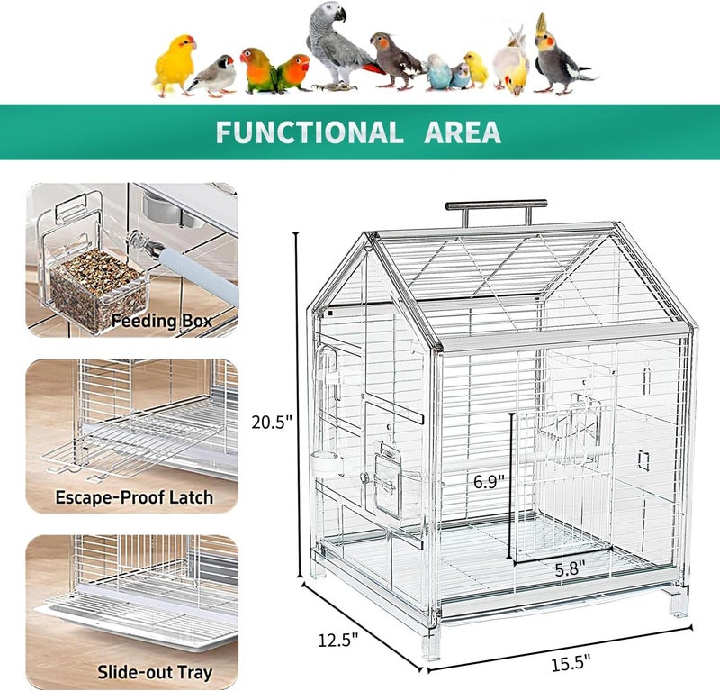 AideeGrowth Bried Cage 20.5 Inch Small Bird Cage, Parrot Cage, Portable Bird Carrier, Travel Carrier Cage for Home, Excursion, Pet Clinic, Temporary Placement - Image 2