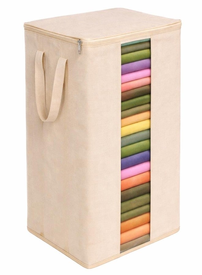 Kottify XXXL Cotton Saree Covers for Storage (Single) | Extra Large Canvas Covers Storage Bags for Clothes (24 x 18 x 11 Inches) | Clothes Organizer for Wardrobe with Transparent Window with Handles - Image 1