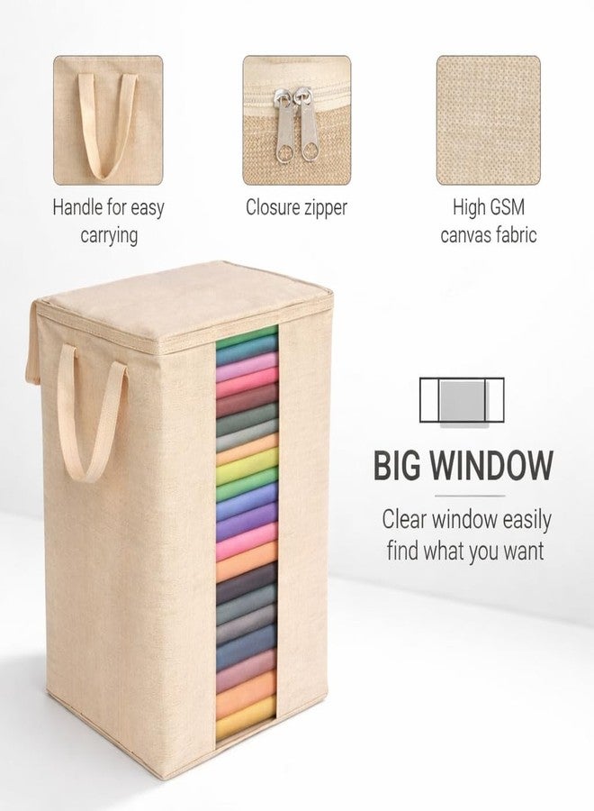 Kottify XXXL Cotton Saree Covers for Storage (Single) | Extra Large Canvas Covers Storage Bags for Clothes (24 x 18 x 11 Inches) | Clothes Organizer for Wardrobe with Transparent Window with Handles - Image 4