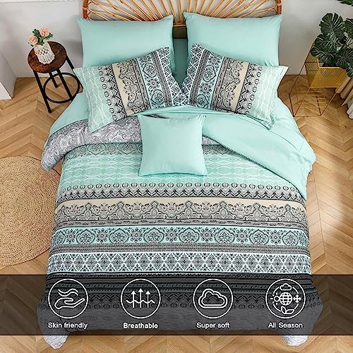 Cottolester Boho Comforter Set Queen Size,8 Piece Bed in a Bag Sage Green Paisley Comforter and Sheet Set,Striped Bedding Set Soft Microfiber Complete Bedding Set - Image 4