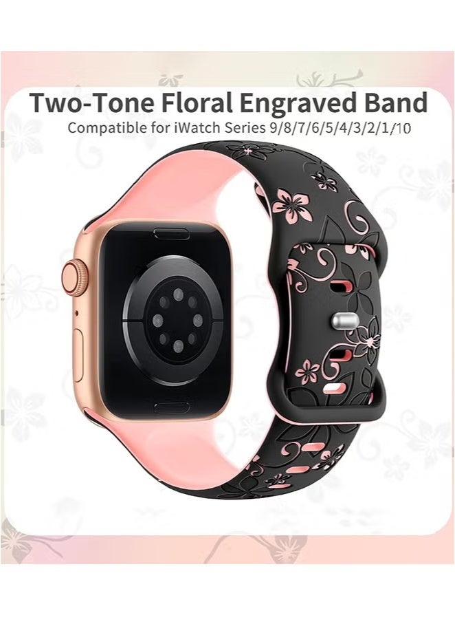 Floral Apple Watch Band - Engraved Silicone Strap for All Series (38/40/41mm) Women's Fashion Sport Accessory - Image 2