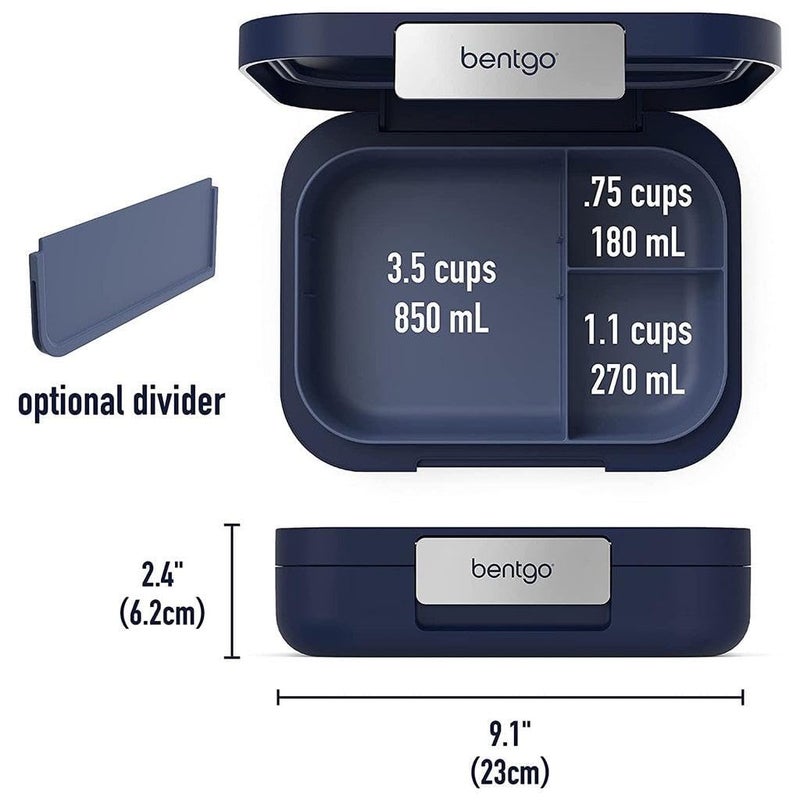 Bentgo بينتغو مودرن - صندوق غداء بنتو مقاوم للتسرب للبالغين والمراهقين وذوي الشهية الكبيرة؛ حاوية تحضير وجبات قابلة لإعادة الاستخدام خالية من BPA مع 3 أو 4 أقسام آمنة في غسالة الصحون/الميكروويف؛ 44 أونصة (كحلي) - Image 3