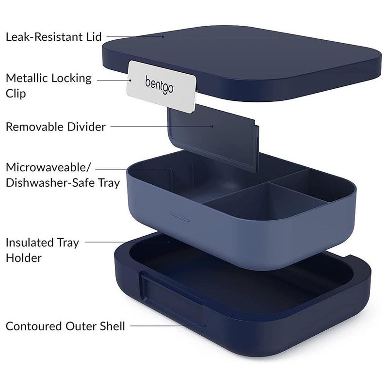 Bentgo بينتغو مودرن - صندوق غداء بنتو مقاوم للتسرب للبالغين والمراهقين وذوي الشهية الكبيرة؛ حاوية تحضير وجبات قابلة لإعادة الاستخدام خالية من BPA مع 3 أو 4 أقسام آمنة في غسالة الصحون/الميكروويف؛ 44 أونصة (كحلي) - Image 4