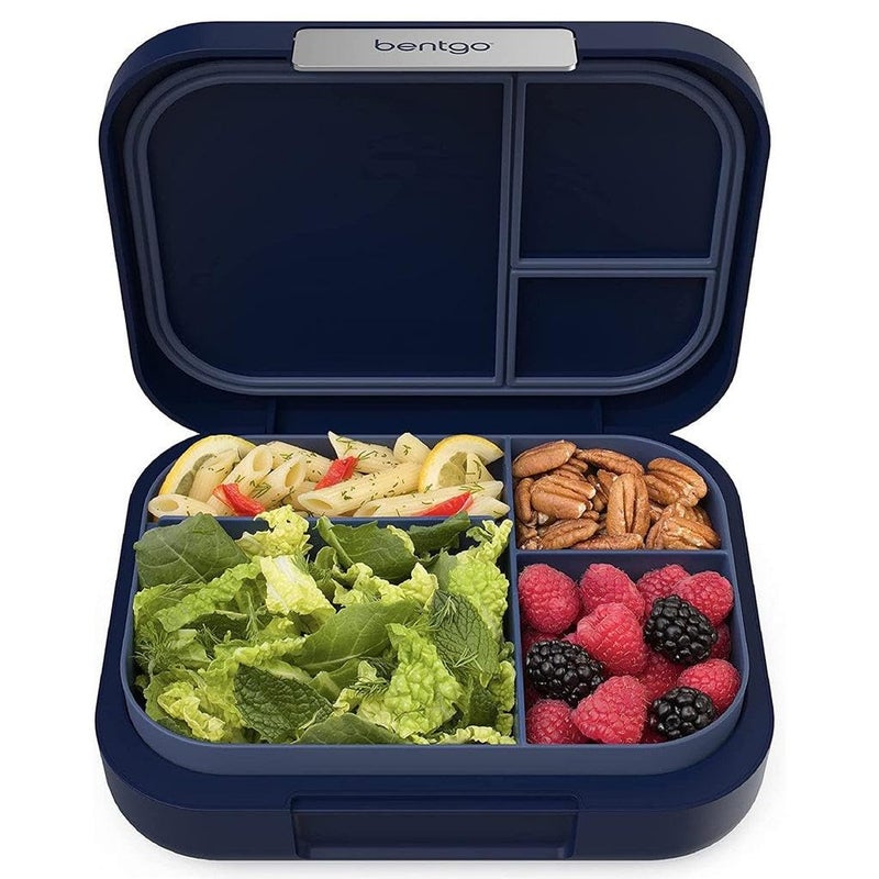 Bentgo بينتغو مودرن - صندوق غداء بنتو مقاوم للتسرب للبالغين والمراهقين وذوي الشهية الكبيرة؛ حاوية تحضير وجبات قابلة لإعادة الاستخدام خالية من BPA مع 3 أو 4 أقسام آمنة في غسالة الصحون/الميكروويف؛ 44 أونصة (كحلي) - Image 1