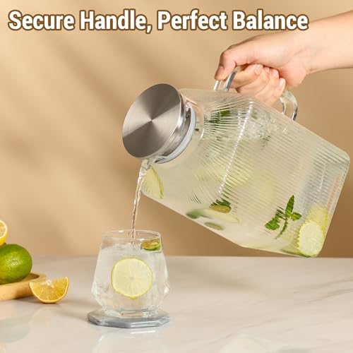 Snuvid 1 Gallon thickened Square Glass Pitcher with Lid, Classic Stripes Water Pitchers for Fridge, Borosilicate Glass Carafe for Hot/Cold Brew Drink, Extra Large Jug with Handle for Iced Tea, Coffee, Juice - Image 5