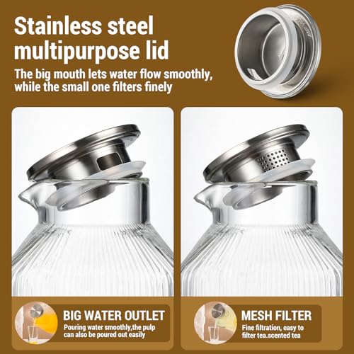 Snuvid 1 Gallon thickened Square Glass Pitcher with Lid, Classic Stripes Water Pitchers for Fridge, Borosilicate Glass Carafe for Hot/Cold Brew Drink, Extra Large Jug with Handle for Iced Tea, Coffee, Juice - Image 4