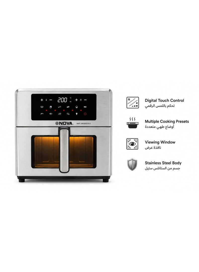 NOVA NAF-3443DG10-5 10.5L Digital Air Fryer 2800W | Double Heating Technology | 9 Smart Cooking Programs | 60-Minute Timer | 50-200°C Temperature Control | Large Capacity Air Fryer - Image 3