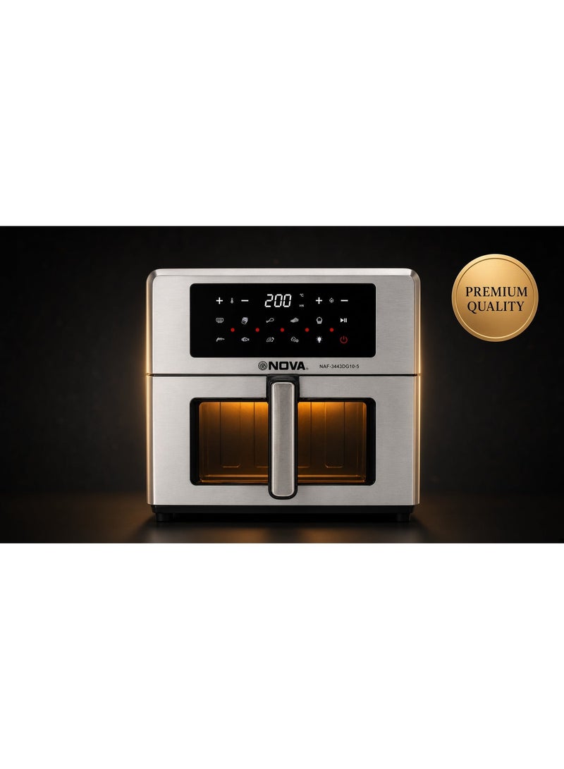 NOVA NAF-3443DG10-5 10.5L Digital Air Fryer 2800W | Double Heating Technology | 9 Smart Cooking Programs | 60-Minute Timer | 50-200°C Temperature Control | Large Capacity Air Fryer - Image 5