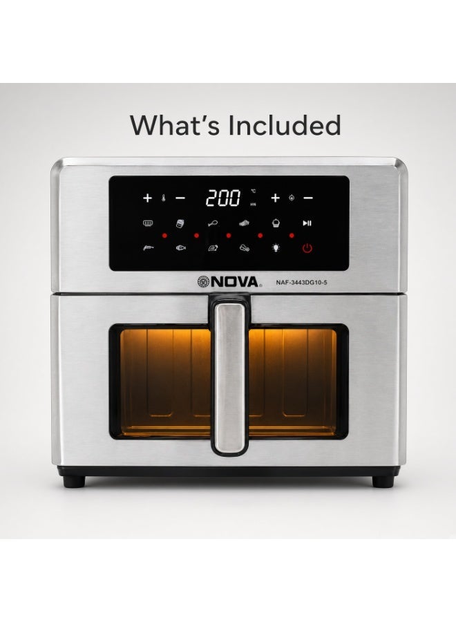 NOVA NAF-3443DG10-5 10.5L Digital Air Fryer 2800W | Double Heating Technology | 9 Smart Cooking Programs | 60-Minute Timer | 50-200°C Temperature Control | Large Capacity Air Fryer - Image 2
