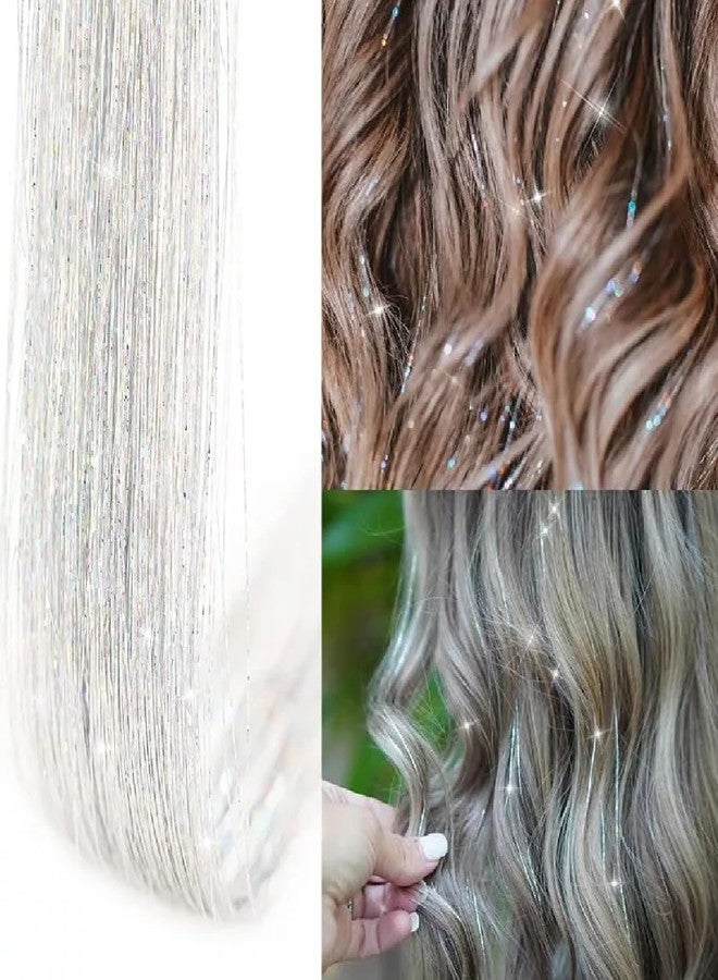 RINPOCHE - 6-Teeth Clips for Securing DIY Wigs Clips 1PCS 42 Inch Hair Tinsel Fairy Hair Sparkling Shiny Tinsel Hair Sparkling Dazzle Glitter Shiny Hair for Women Girls Kids Hair Extensions (SILVER, 47) - Image 1