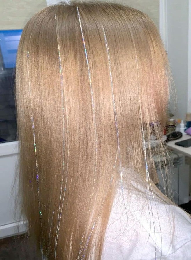 RINPOCHE - 6-Teeth Clips for Securing DIY Wigs Clips 1PCS 42 Inch Hair Tinsel Fairy Hair Sparkling Shiny Tinsel Hair Sparkling Dazzle Glitter Shiny Hair for Women Girls Kids Hair Extensions (SILVER, 47) - Image 2