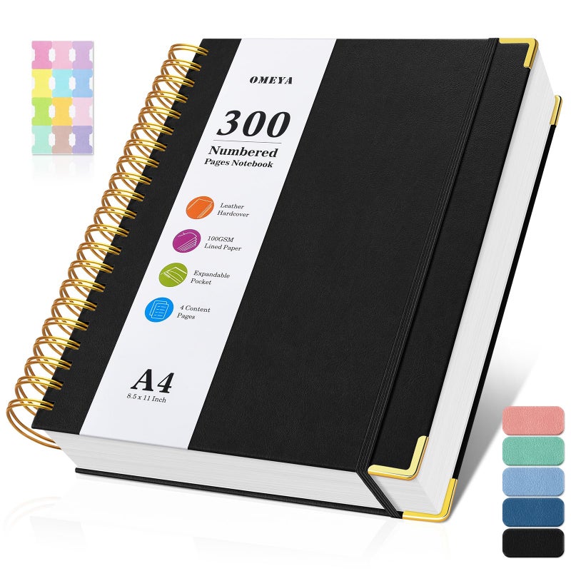 OMEYA Spiral Notebook 8.5" x 11", 300 Numbered Pages Notebooks College Ruled with Contens, 100GSM Thick Journal for Women Men, Hardcover Leather Lined Journal for Writing, Large A4 Notebooks for Work School - Image 1
