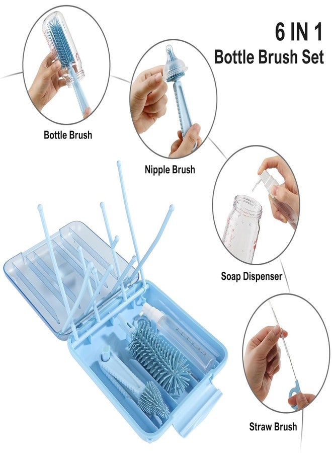 Onomie 6 in 1 Baby Bottle Cleaner Set with Drying Rack,Silicone Baby Bottle,Straw Brush,Nipple Brush,Soap Dispenser and Storage Box, Portable Essentials for Home&Travel (Blue) - Image 3
