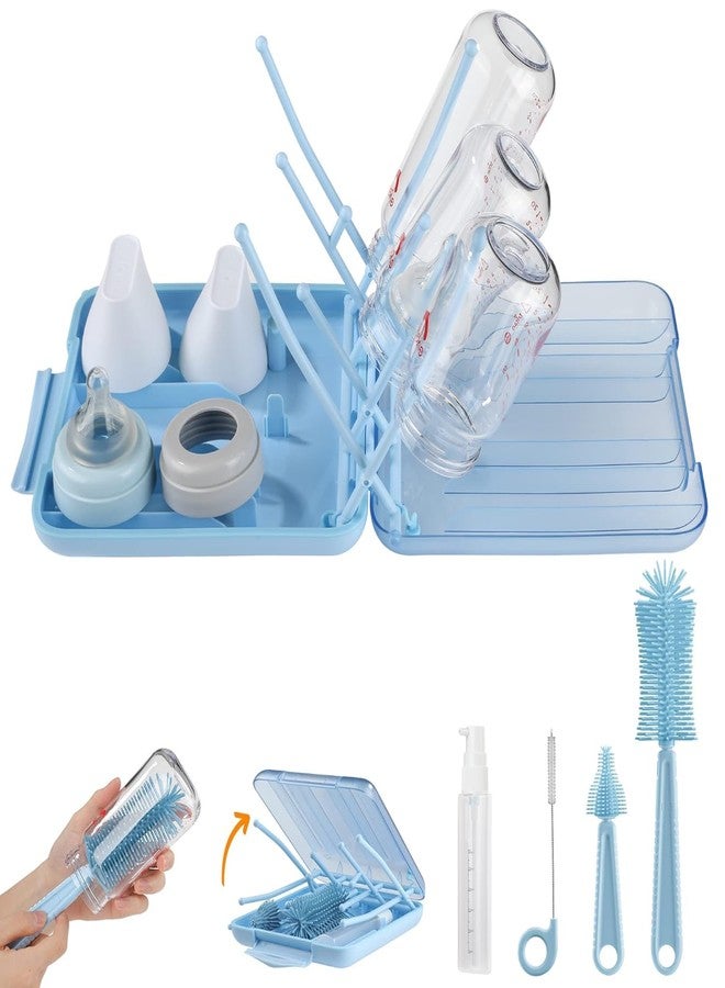 Onomie 6 in 1 Baby Bottle Cleaner Set with Drying Rack,Silicone Baby Bottle,Straw Brush,Nipple Brush,Soap Dispenser and Storage Box, Portable Essentials for Home&Travel (Blue) - Image 1
