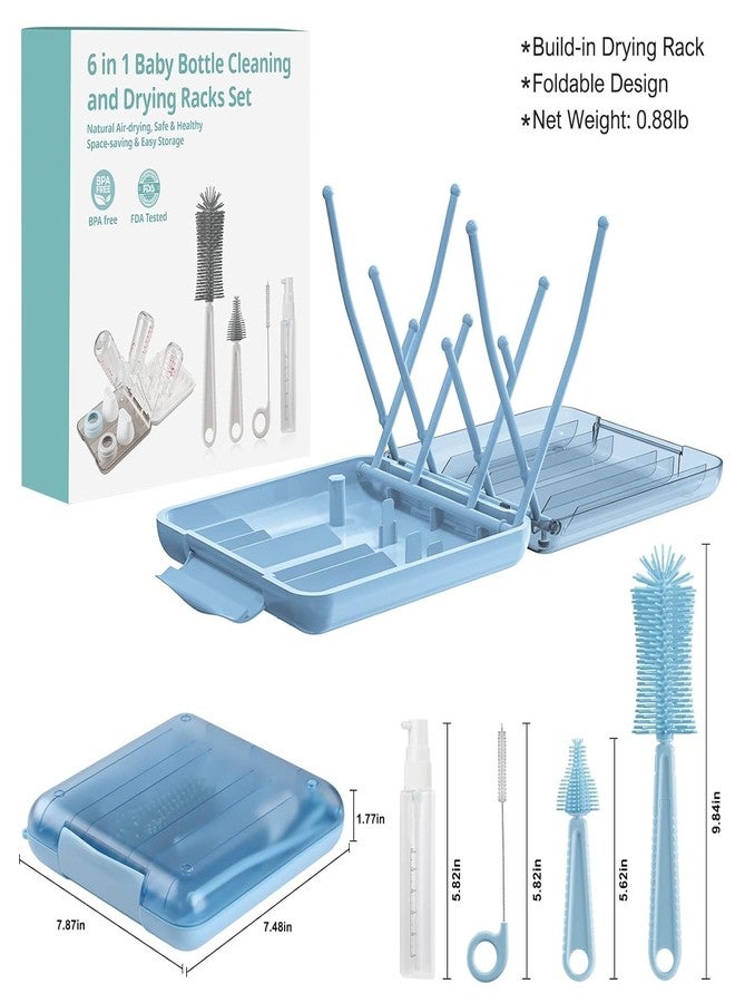 Onomie 6 in 1 Baby Bottle Cleaner Set with Drying Rack,Silicone Baby Bottle,Straw Brush,Nipple Brush,Soap Dispenser and Storage Box, Portable Essentials for Home&Travel (Blue) - Image 2