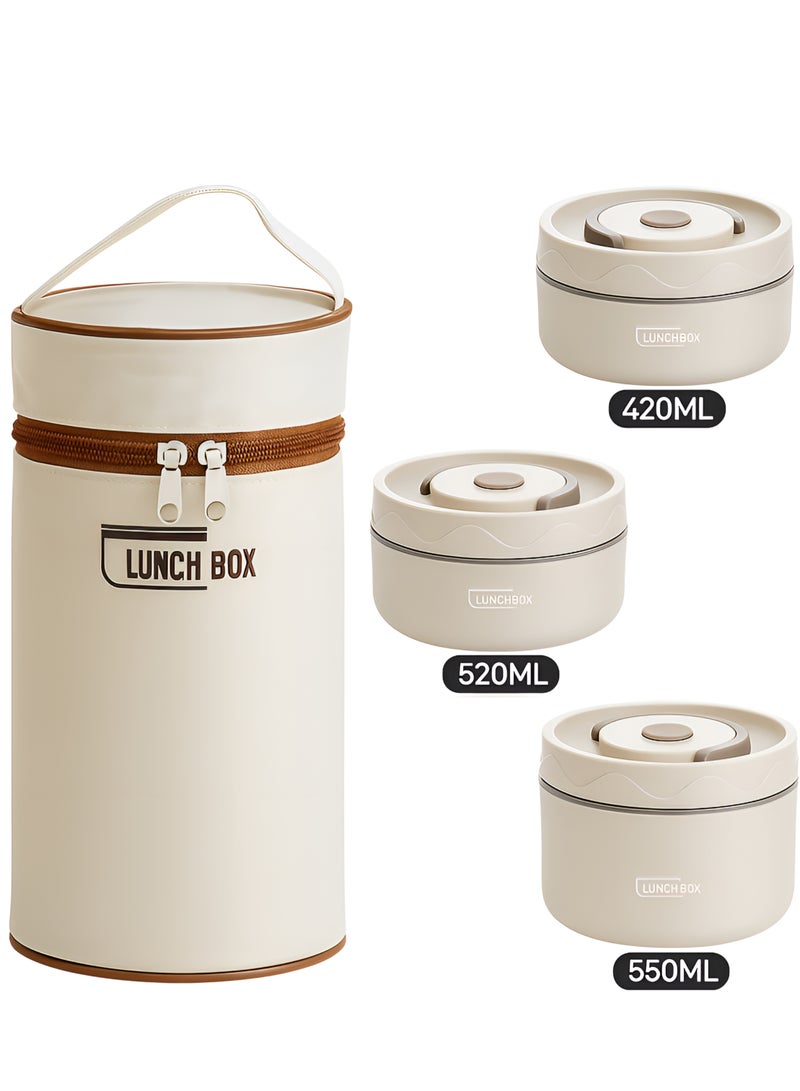 ZESTU Microwaveable Thermal Lunch Box, Portable Insulated Lunch Containers With Bag, Leakproof Stackable Stainless Steel Food Container For Adults, Kids, Set of 3 Tier Insulated Bento Boxes - Image 1