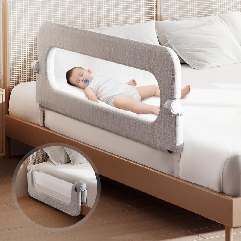 YYAMEA Baby Bed Rails Guard for Toddlers - 32" Toddler Bed Rail for Queen Full King Twin Crib Bunk Size Bed Adjustable Heights & Foldable Portable Bedrail Extra Tall Child Safety Side Railing Guards for Kids - Image 1