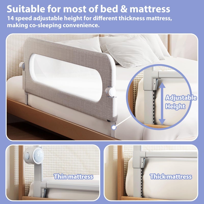 YYAMEA Baby Bed Rails Guard for Toddlers - 32" Toddler Bed Rail for Queen Full King Twin Crib Bunk Size Bed Adjustable Heights & Foldable Portable Bedrail Extra Tall Child Safety Side Railing Guards for Kids - Image 4