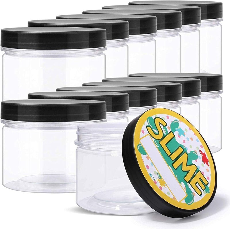 Opret 12 Pack 10oz Empty Slime Containers, Large Plastic Slime Jars with Lids and Labels Clear Storage Organizers for Slime Making, Food and Beauty Products, BPA Free - Image 1