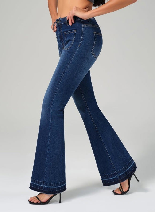 roswear Bell Bottom Jeans for Women High Waist Stretchy Flare Jeans Denim Trousers Pants, Classic Blue, XL - Image 2