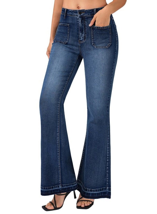 roswear Bell Bottom Jeans for Women High Waist Stretchy Flare Jeans Denim Trousers Pants, Classic Blue, XL - Image 1