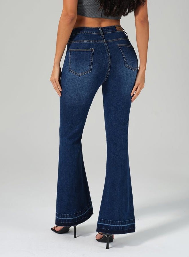 roswear Bell Bottom Jeans for Women High Waist Stretchy Flare Jeans Denim Trousers Pants, Classic Blue, XL - Image 3