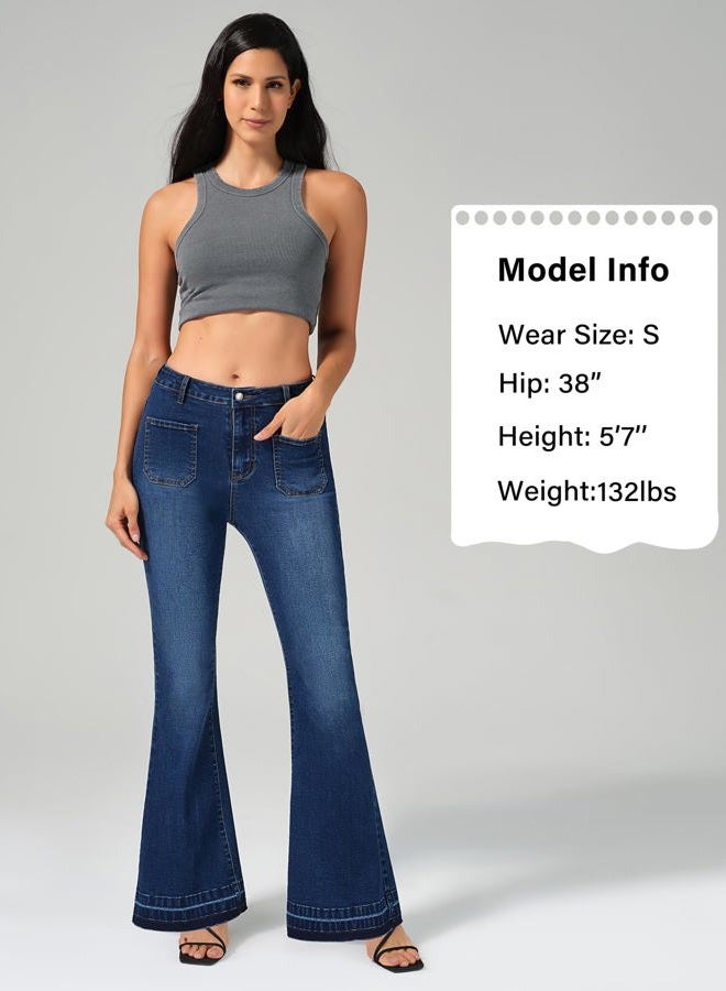 roswear Bell Bottom Jeans for Women High Waist Stretchy Flare Jeans Denim Trousers Pants, Classic Blue, XL - Image 4