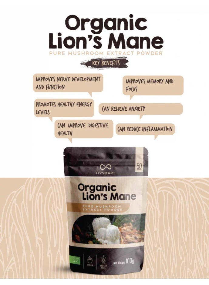 LIVSMART Organic Lions Mane Mushroom Powder 100g - Image 4