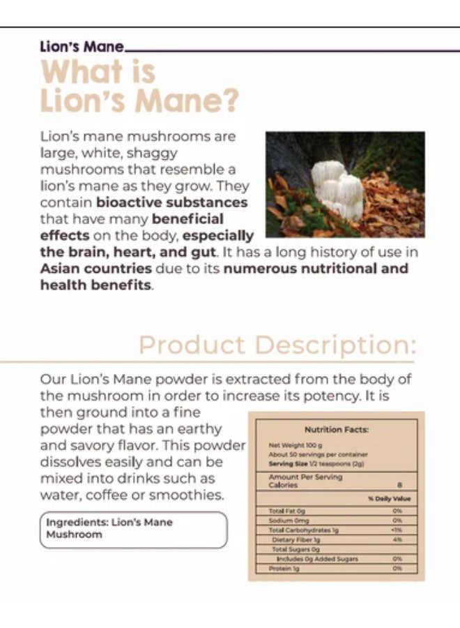 LIVSMART Organic Lions Mane Mushroom Powder 100g - Image 3