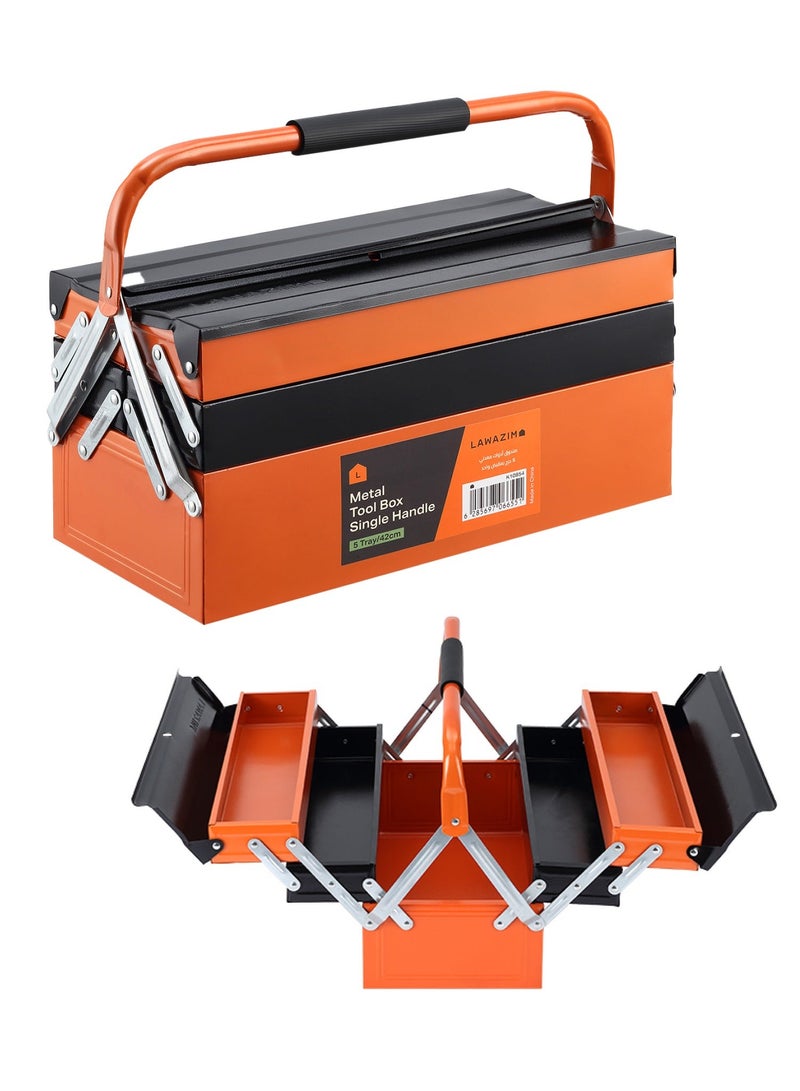 هومستر صندوق تخزين وتنظيم أدوات معدني مكون من 5 أدراج، متين بمقبض واحد بسعة كبيرة قابل للطي لأعلى مع فتحة قفل لورش العمل المنزلية والمرآب والصيانة - Image 1