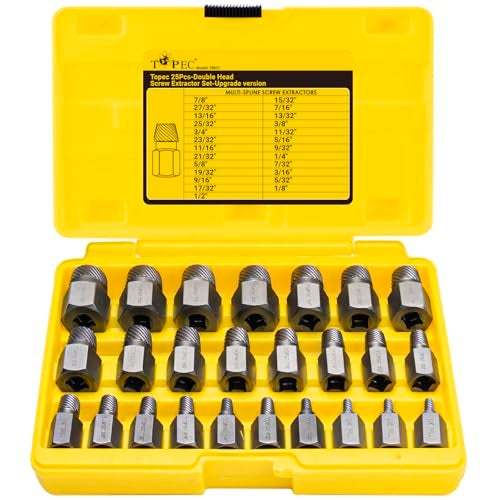 Topec 25Pcs-Double Head Screw Extractor Set, Newest Version 3/8” Drive 2-in-1 Functional Easy Out Bolt Extractor Set, Premium CR-MO Steel Rounded Bolt Remover - Image 1