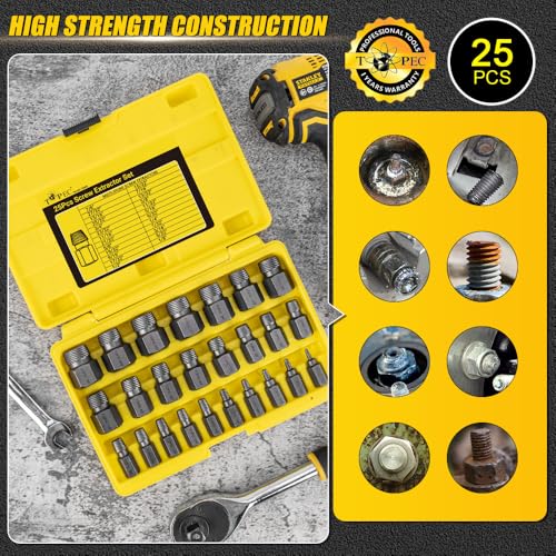 Topec 25Pcs-Double Head Screw Extractor Set, Newest Version 3/8” Drive 2-in-1 Functional Easy Out Bolt Extractor Set, Premium CR-MO Steel Rounded Bolt Remover - Image 3