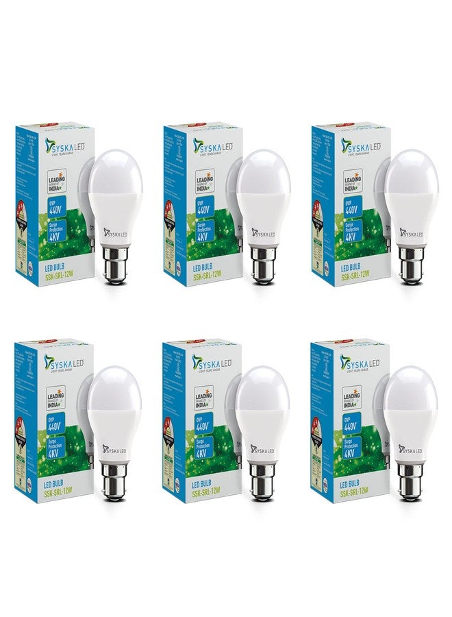 SYSKA SSK-SRL-12W-Base B22 12-Watt Unbreakable,25000 Hr Life Span LED Bulb (Pack of 6, Cool Day Light) - Image 1