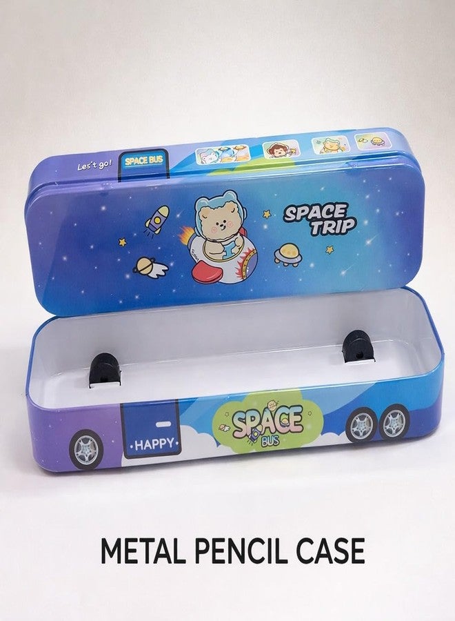 smaX Metal Double Layer Pencil Box for Kids | Bus Design Pencil Case & Stationery Organizer | Durable Large Storage School Box for Boys & Girls (Blue) - Image 3